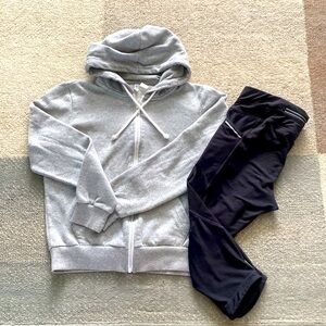 Athleta black capri leggings, size small paired with H&M Hoodie S